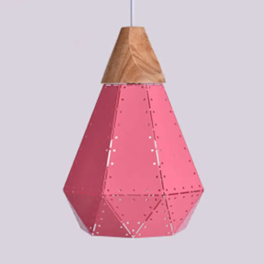 Macaron-Style Diamond Ceiling Light With Metal & Wood - Blue/Green/Pink/Yellow Pendant Lighting For