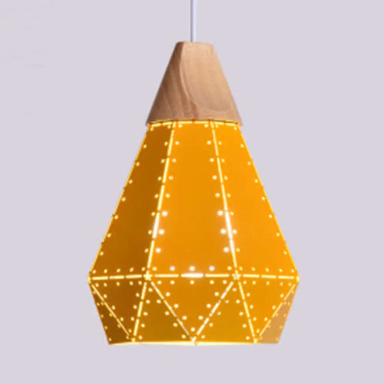 Macaron-Style Diamond Ceiling Light With Metal & Wood - Blue/Green/Pink/Yellow Pendant Lighting For