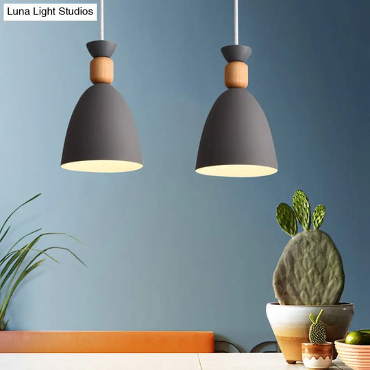 Macaron Style Dome Pendant Light - Adjustable Cord Grey/White/Green Ideal For Table Decor