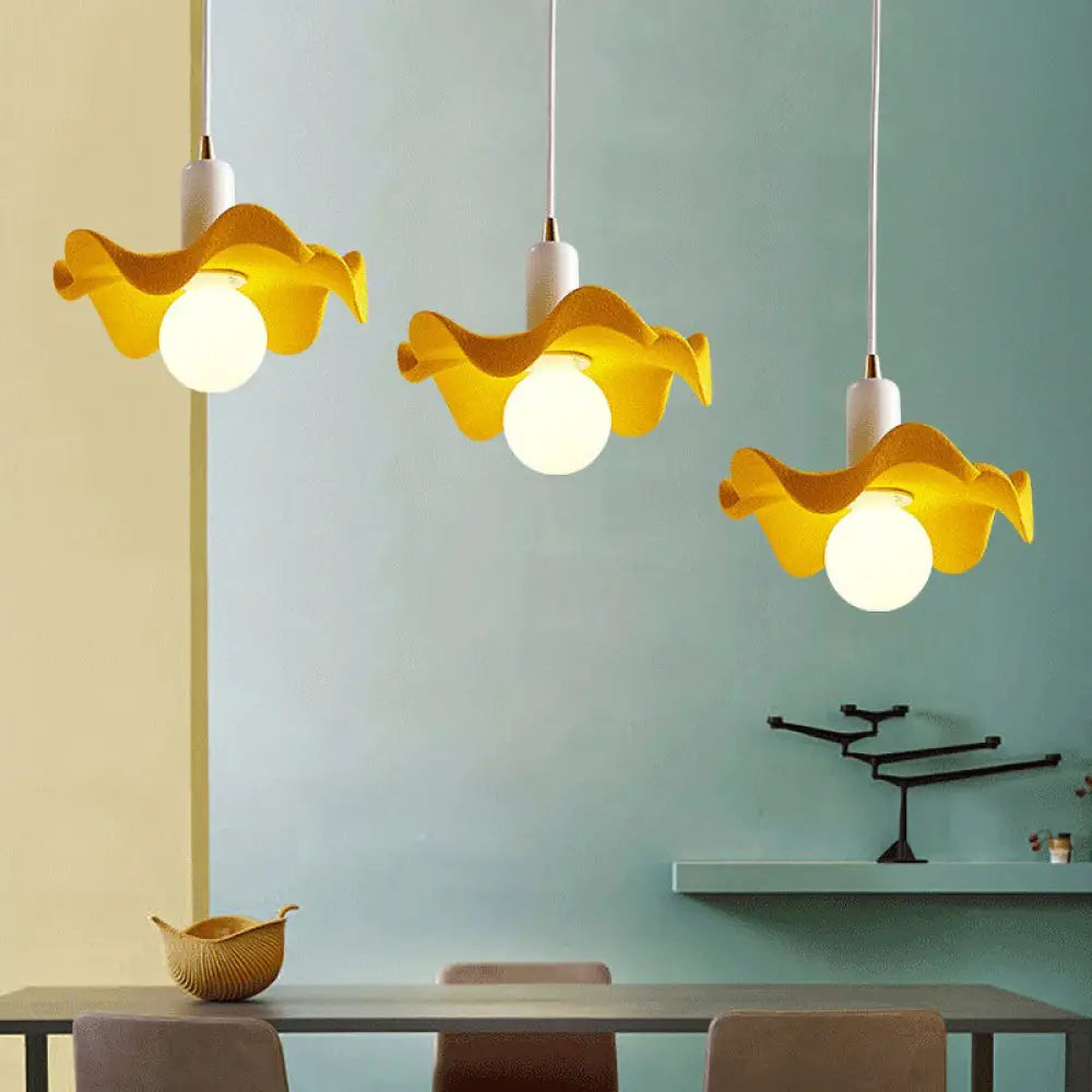 Macaron Style Floral Pendant Lamp: Single Light Kids Bedroom Suspension Yellow