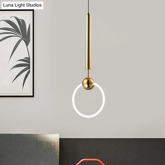 Modern Flute & Ring Pendant Light Macaron Style For Bedroom Metal Construction Single Head Hanging