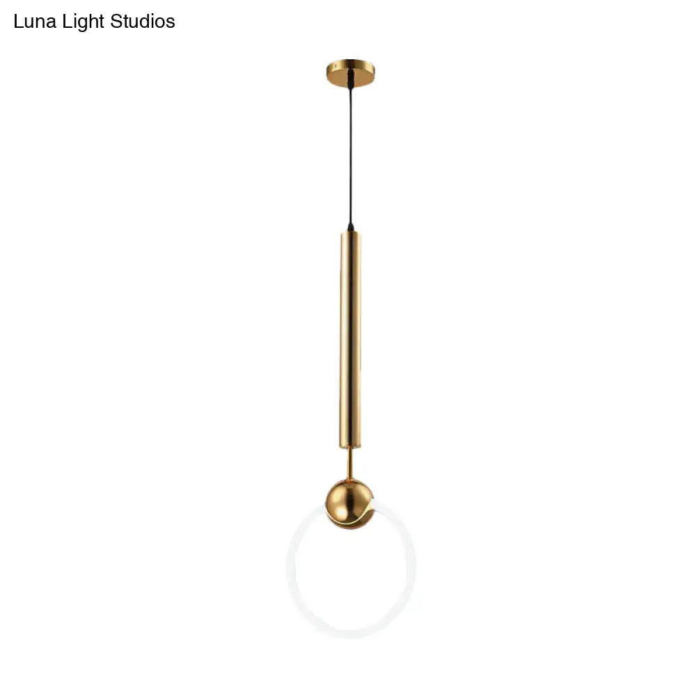 Modern Flute & Ring Pendant Light Macaron Style For Bedroom Metal Construction Single Head Hanging