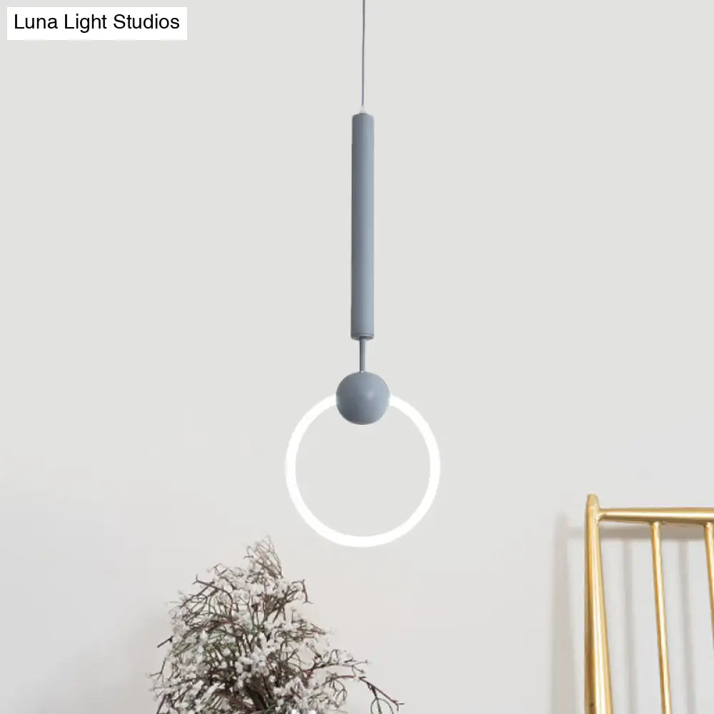 Modern Flute & Ring Pendant Light Macaron Style For Bedroom Metal Construction Single Head Hanging