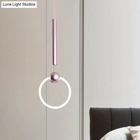 Modern Flute & Ring Pendant Light Macaron Style For Bedroom Metal Construction Single Head Hanging