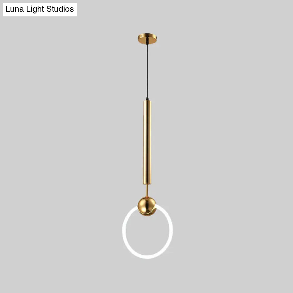 Modern Flute & Ring Pendant Light Macaron Style For Bedroom Metal Construction Single Head Hanging