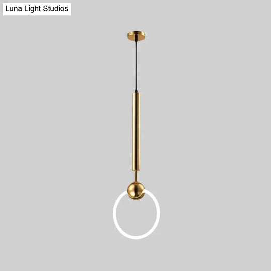 Modern Flute & Ring Pendant Light Macaron Style For Bedroom Metal Construction Single Head Hanging