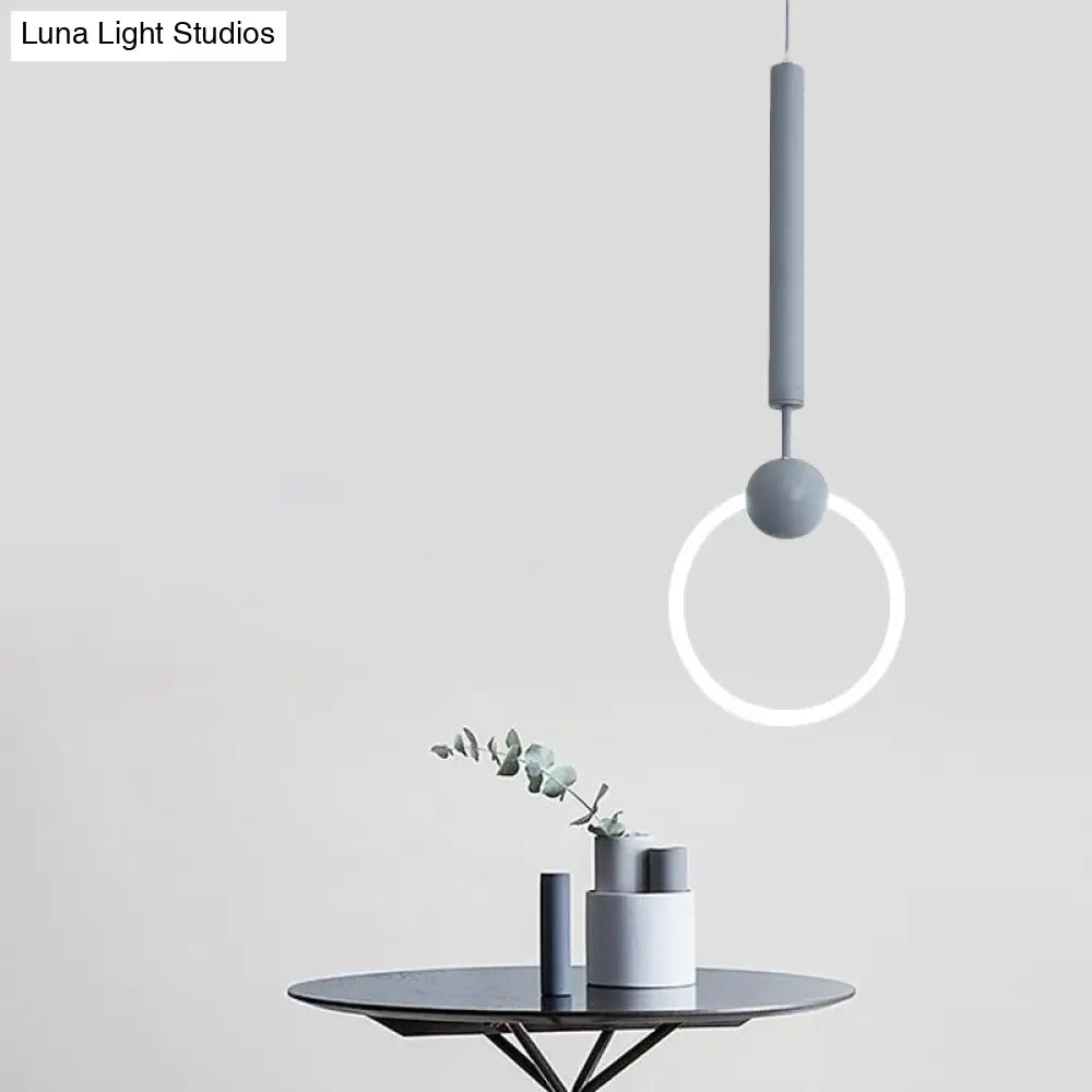 Modern Flute & Ring Pendant Light Macaron Style For Bedroom Metal Construction Single Head Hanging