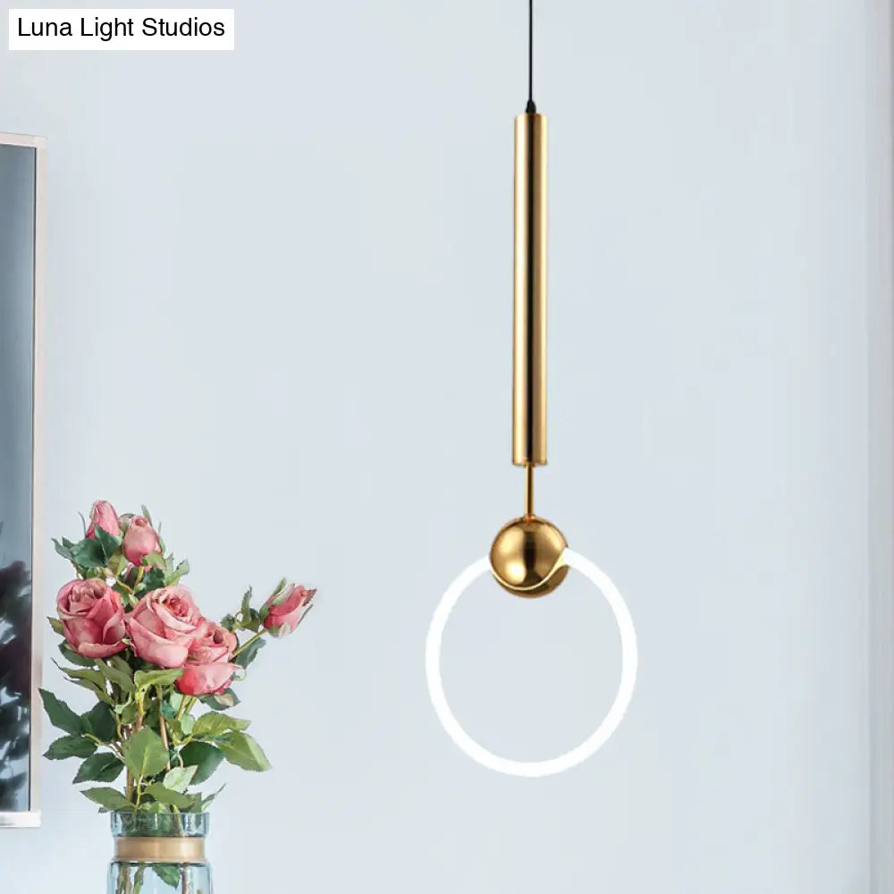 Modern Flute & Ring Pendant Light Macaron Style For Bedroom Metal Construction Single Head Hanging