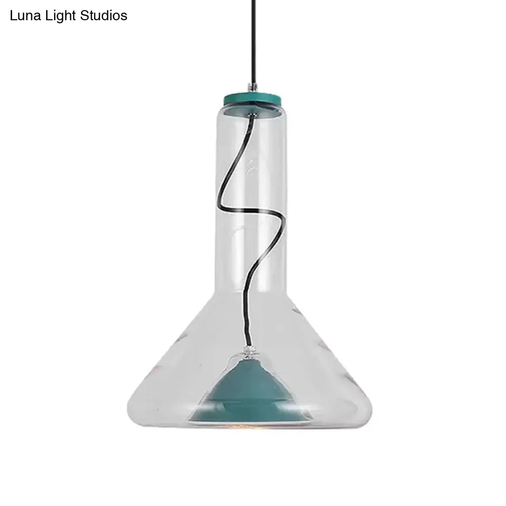 Macaron Style Hanging Lamp - Blue/Rose Gold Iron Led Pendant Light With Extra Outer Funnel Shade