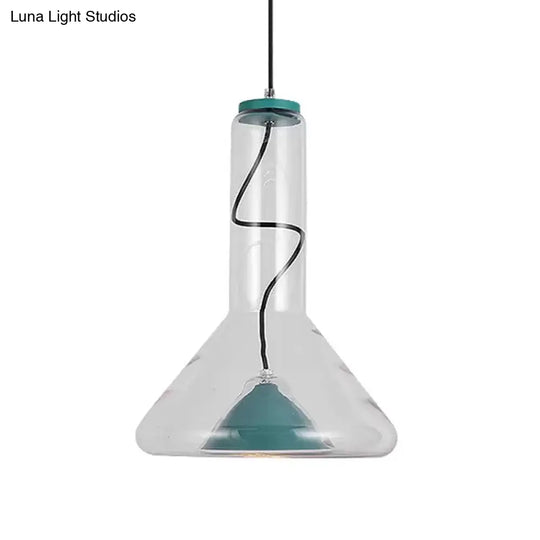 Macaron Style Hanging Lamp - Blue/Rose Gold Iron Led Pendant Light With Extra Outer Funnel Shade