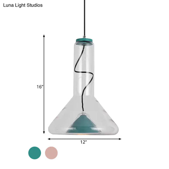 Macaron Style Hanging Lamp - Blue/Rose Gold Iron Led Pendant Light With Extra Outer Funnel Shade