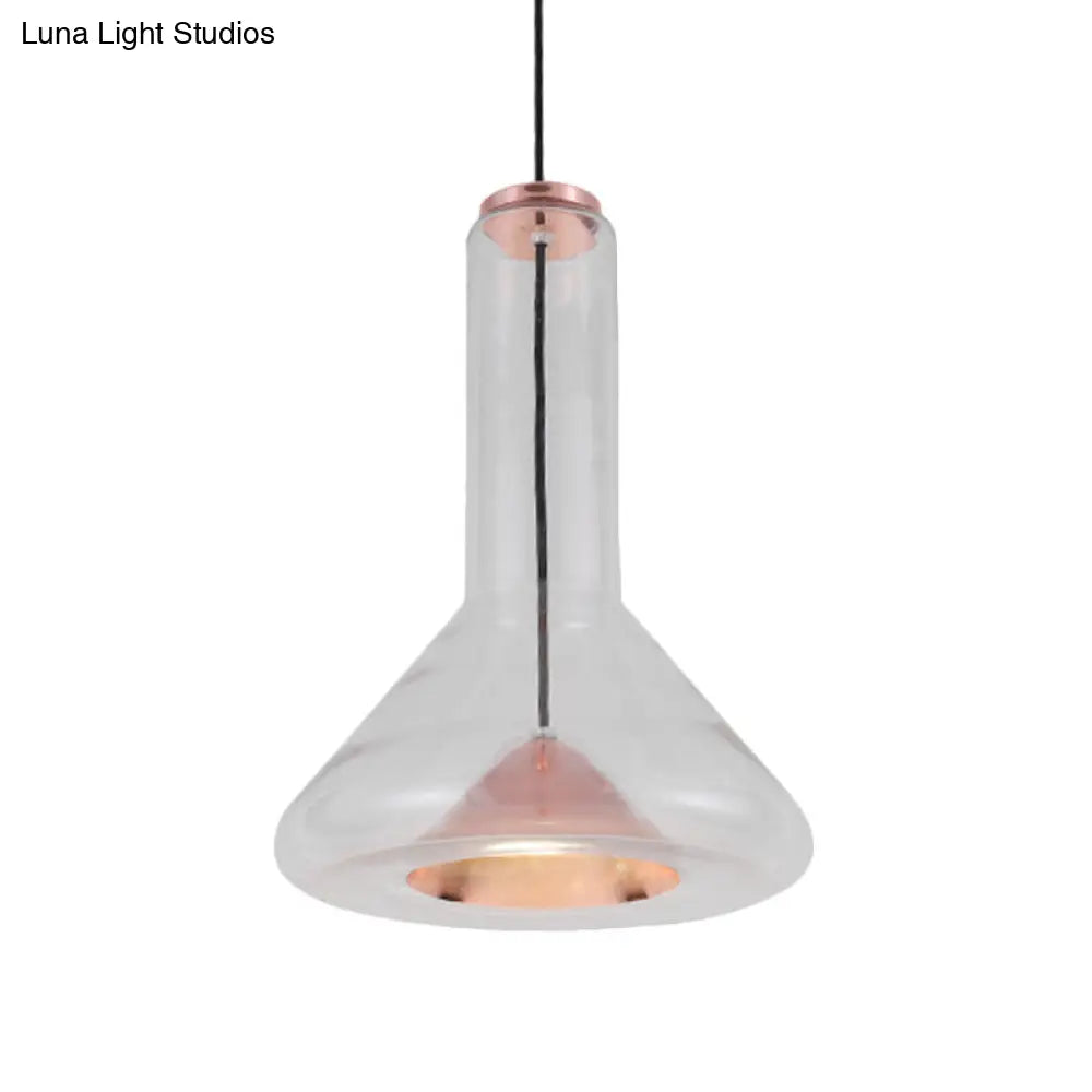 Blue/Rose Gold Conical Led Hanging Lamp With Funnel Shade