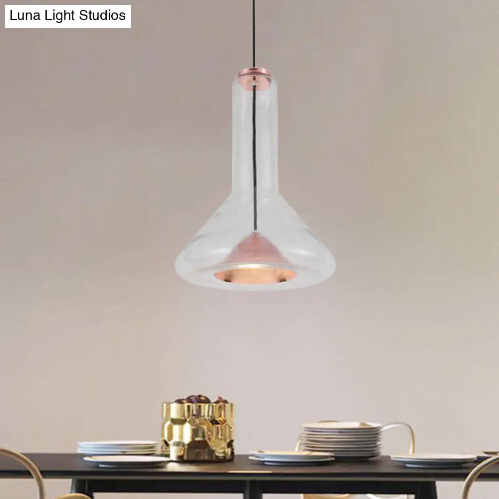 Blue/Rose Gold Conical Led Hanging Lamp With Funnel Shade