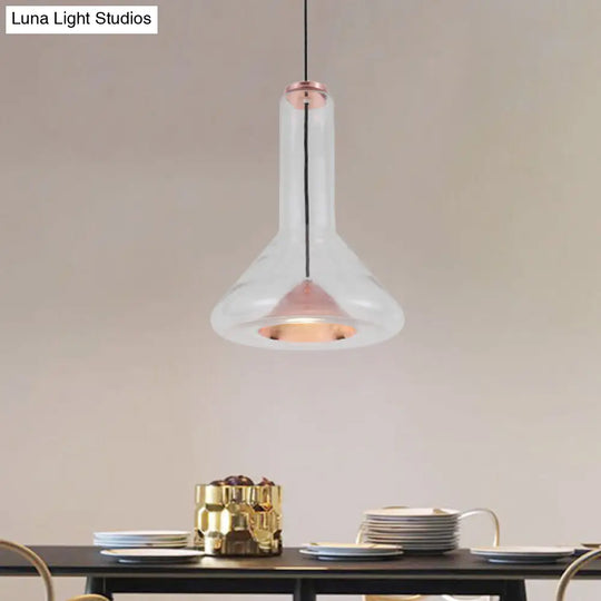 Blue/Rose Gold Conical Led Hanging Lamp With Funnel Shade