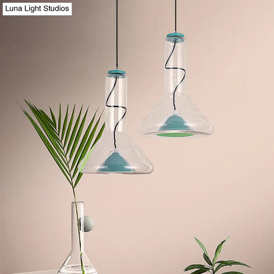 Blue/Rose Gold Conical Led Hanging Lamp With Funnel Shade