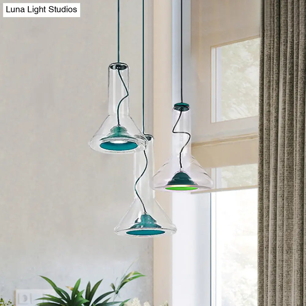 Macaron Style Hanging Lamp - Blue/Rose Gold Iron Led Pendant Light With Extra Outer Funnel Shade