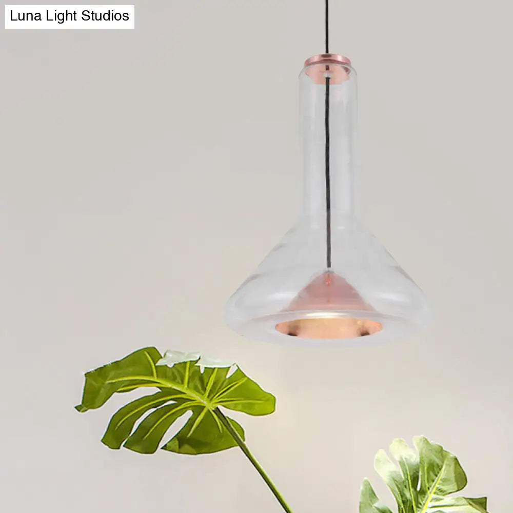 Blue/Rose Gold Conical Led Hanging Lamp With Funnel Shade Rose