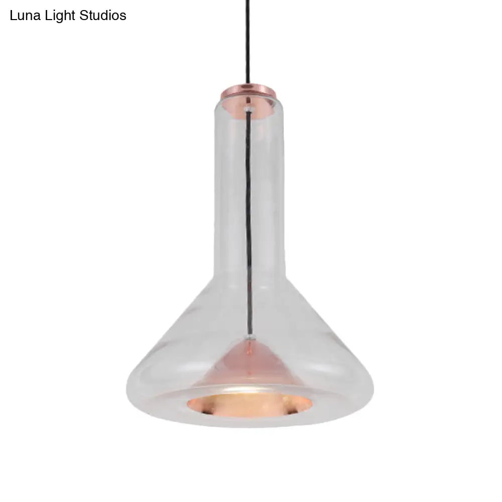 Macaron Style Hanging Lamp - Blue/Rose Gold Iron Led Pendant Light With Extra Outer Funnel Shade