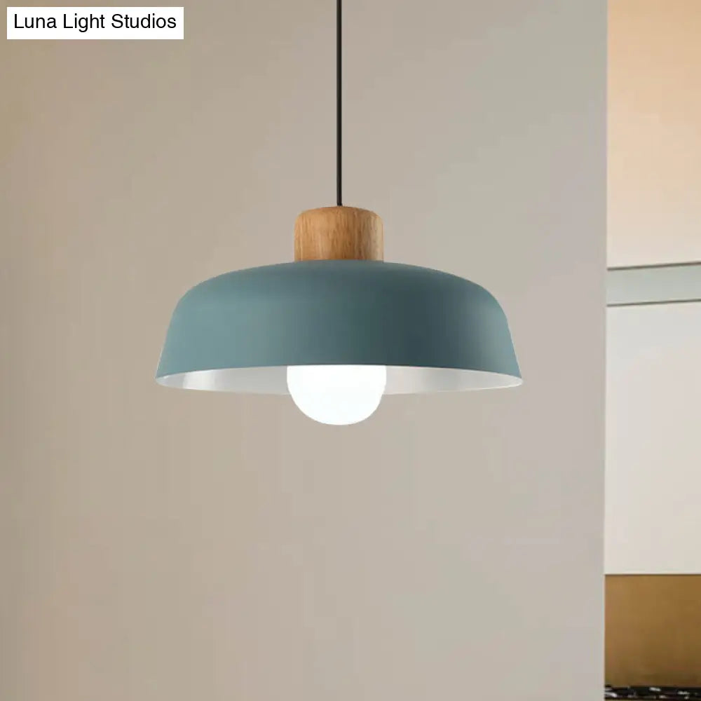 Macaron Style Metallic Hanging Light With Wide Bowl Shade - 1 Bulb Kitchen Pendant Lamp In