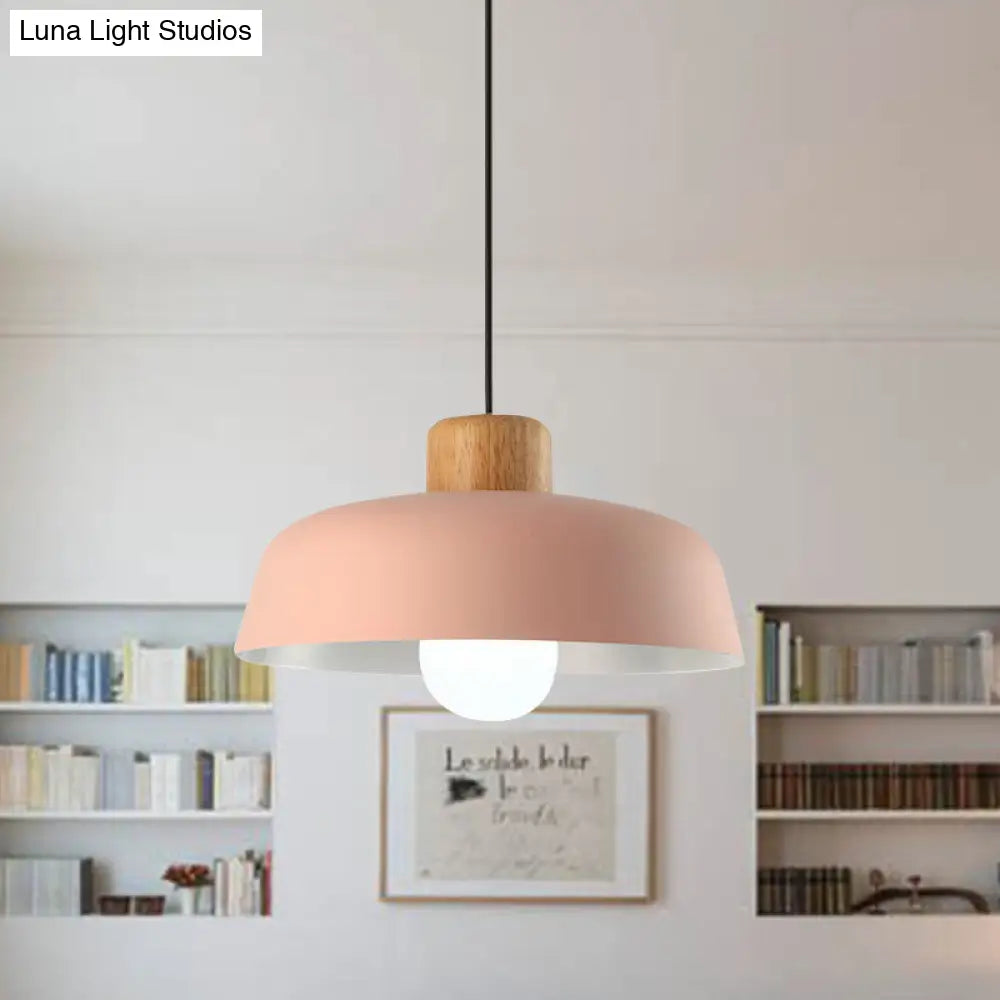 Macaron Style Metallic Hanging Light With Wide Bowl Shade - 1 Bulb Kitchen Pendant Lamp In