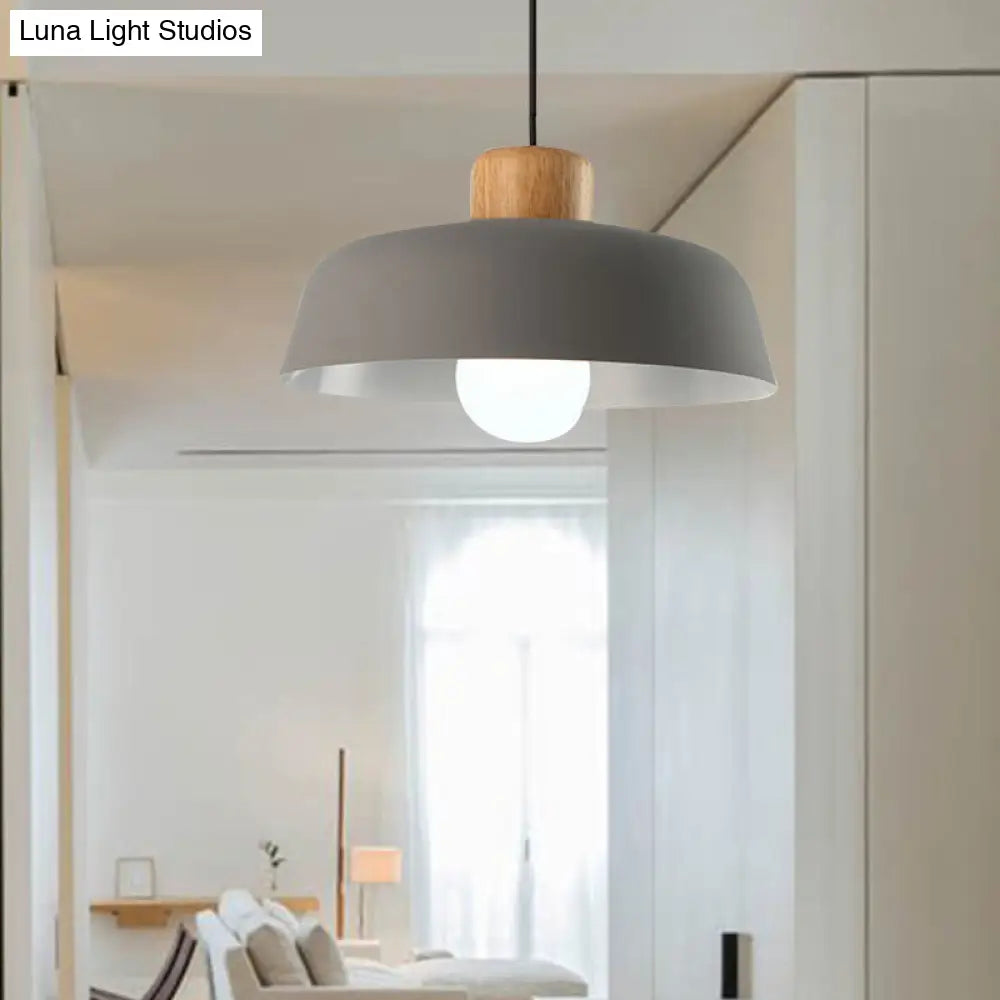 Macaron Style Metallic Hanging Light With Wide Bowl Shade - 1 Bulb Kitchen Pendant Lamp In