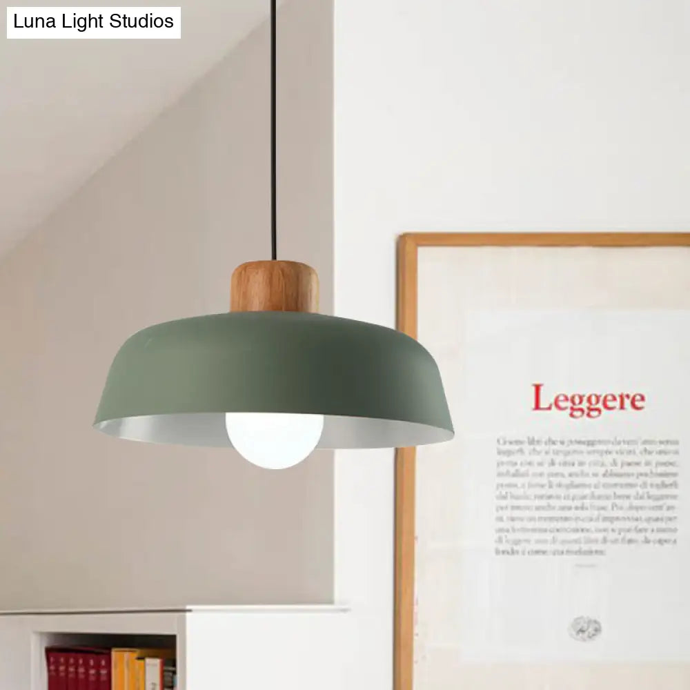 Macaron Style Hanging Pendant Light - 12’/15’ Wide Bowl Shade Metallic Finish 1 Bulb Green/Pink