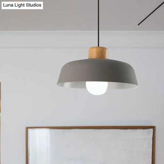 Macaron Style Metallic Hanging Light With Wide Bowl Shade - 1 Bulb Kitchen Pendant Lamp In