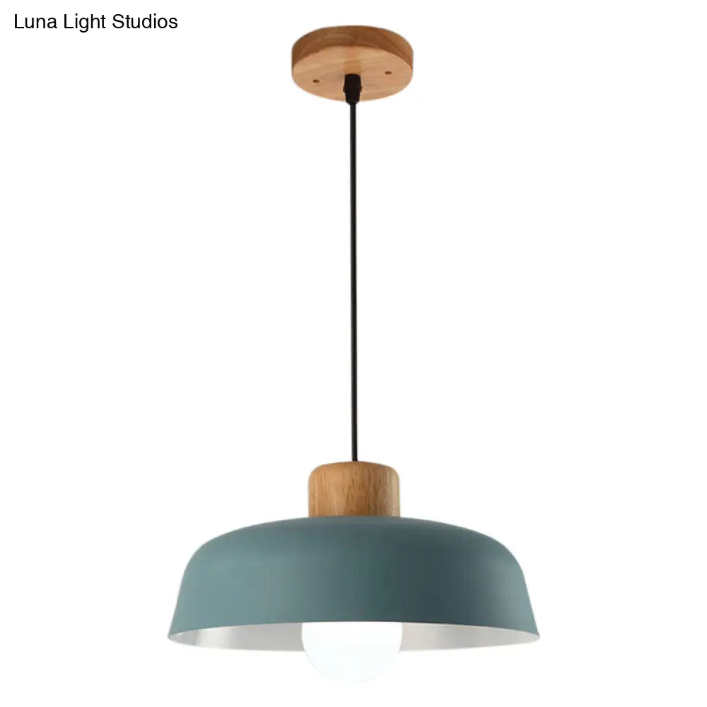 Macaron Style Metallic Hanging Light With Wide Bowl Shade - 1 Bulb Kitchen Pendant Lamp In