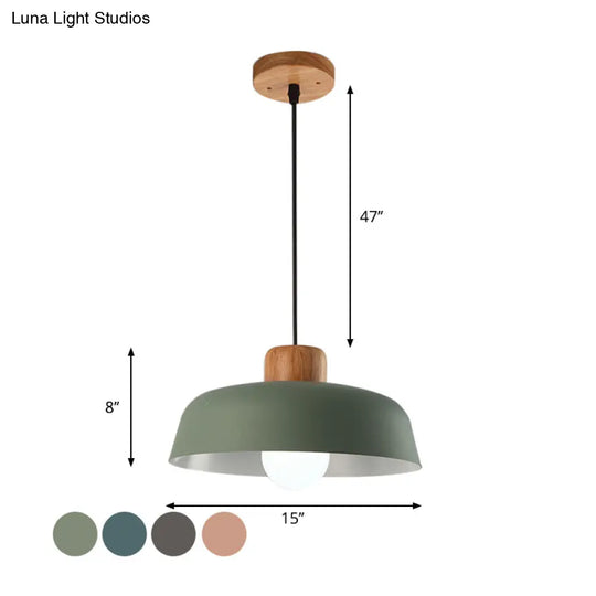 Macaron Style Metallic Hanging Light With Wide Bowl Shade - 1 Bulb Kitchen Pendant Lamp In