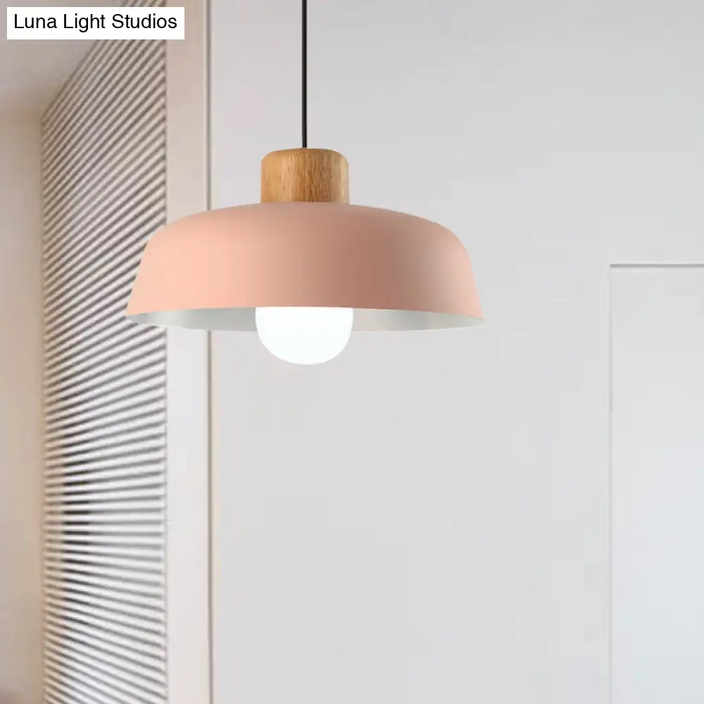 Macaron Style Metallic Hanging Light With Wide Bowl Shade - 1 Bulb Kitchen Pendant Lamp In