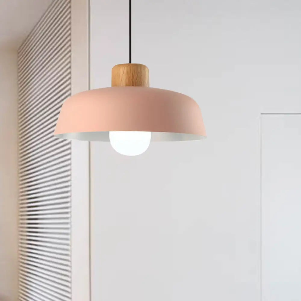 Macaron Style Hanging Pendant Light - 12’/15’ Wide Bowl Shade Metallic Finish 1 Bulb Green/Pink