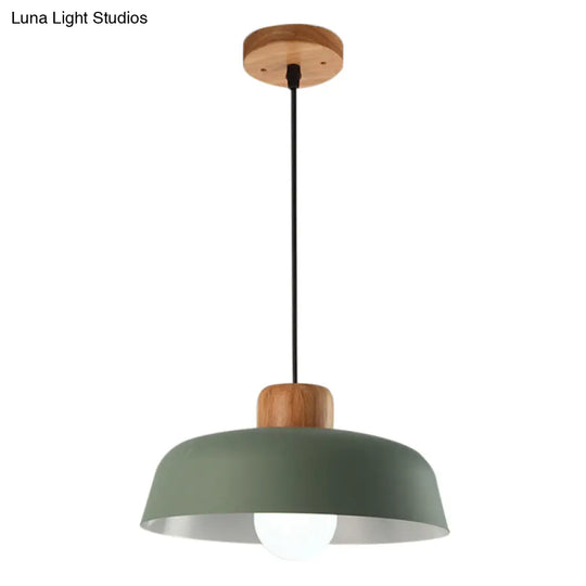 Macaron Style Metallic Hanging Light With Wide Bowl Shade - 1 Bulb Kitchen Pendant Lamp In