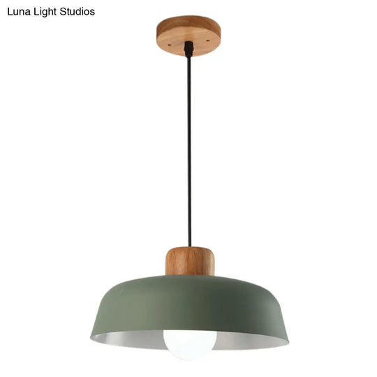 Macaron Style Hanging Pendant Light - 12’/15’ Wide Bowl Shade Metallic Finish 1 Bulb Green/Pink