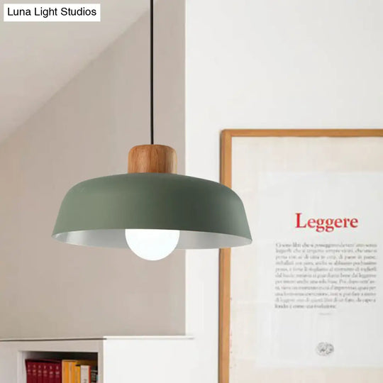 Macaron Style Metallic Hanging Light With Wide Bowl Shade - 1 Bulb Kitchen Pendant Lamp In