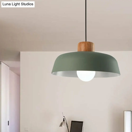 Macaron Style Metallic Hanging Light With Wide Bowl Shade - 1 Bulb Kitchen Pendant Lamp In