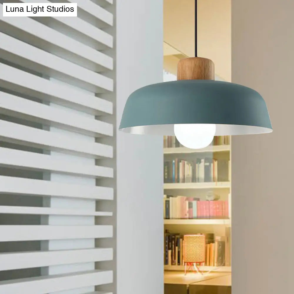 Macaron Style Metallic Hanging Light With Wide Bowl Shade - 1 Bulb Kitchen Pendant Lamp In