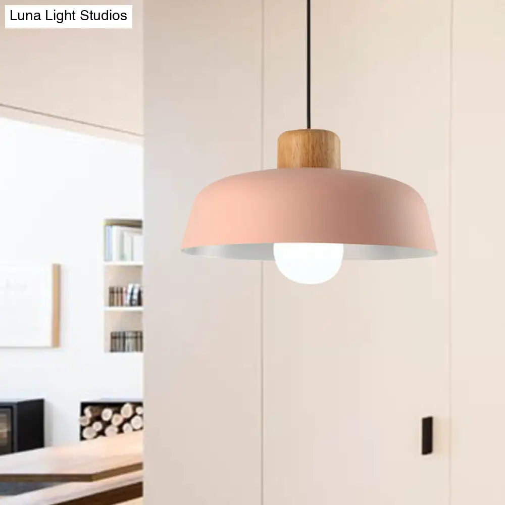 Macaron Style Metallic Hanging Light With Wide Bowl Shade - 1 Bulb Kitchen Pendant Lamp In