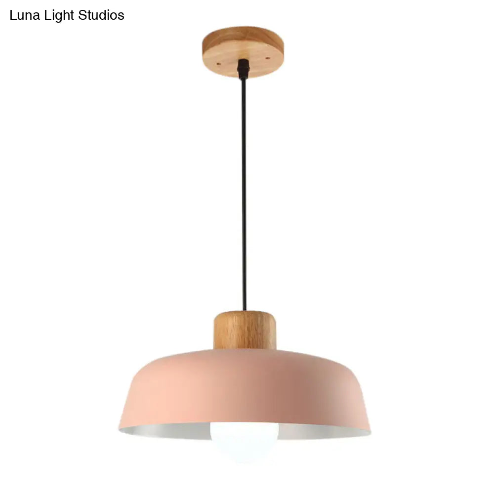 Macaron Style Metallic Hanging Light With Wide Bowl Shade - 1 Bulb Kitchen Pendant Lamp In