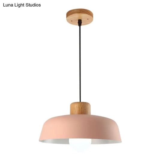 Macaron Style Metallic Hanging Light With Wide Bowl Shade - 1 Bulb Kitchen Pendant Lamp In