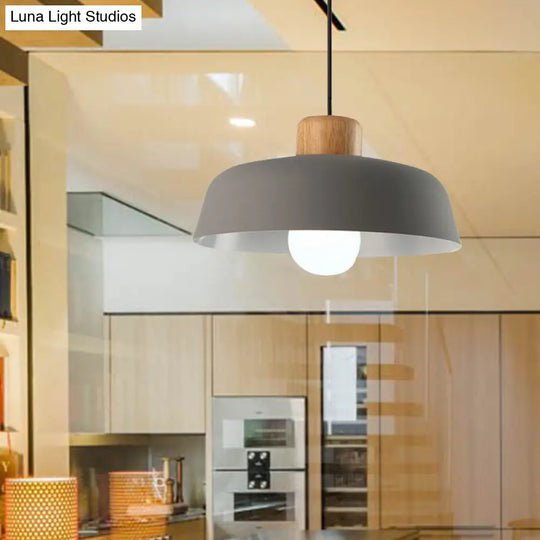 Macaron Style Metallic Hanging Light With Wide Bowl Shade - 1 Bulb Kitchen Pendant Lamp In