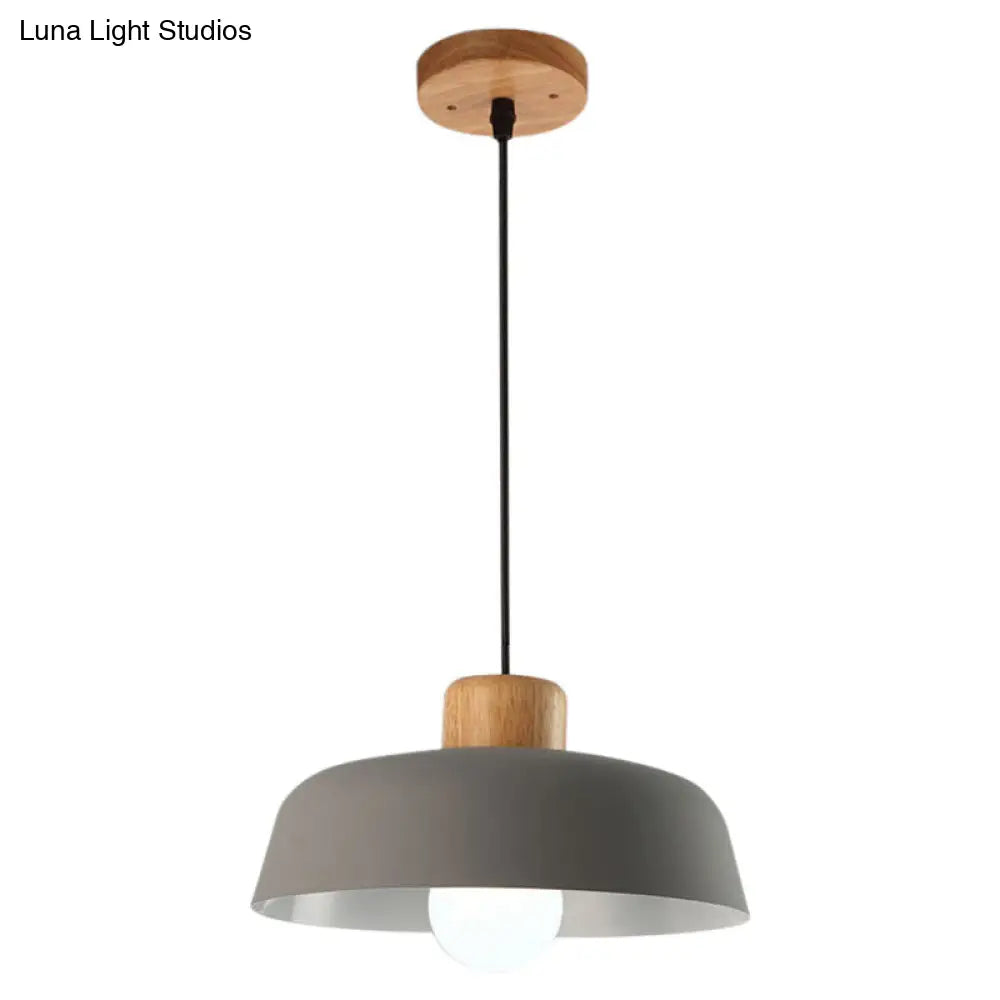 Macaron Style Metallic Hanging Light With Wide Bowl Shade - 1 Bulb Kitchen Pendant Lamp In