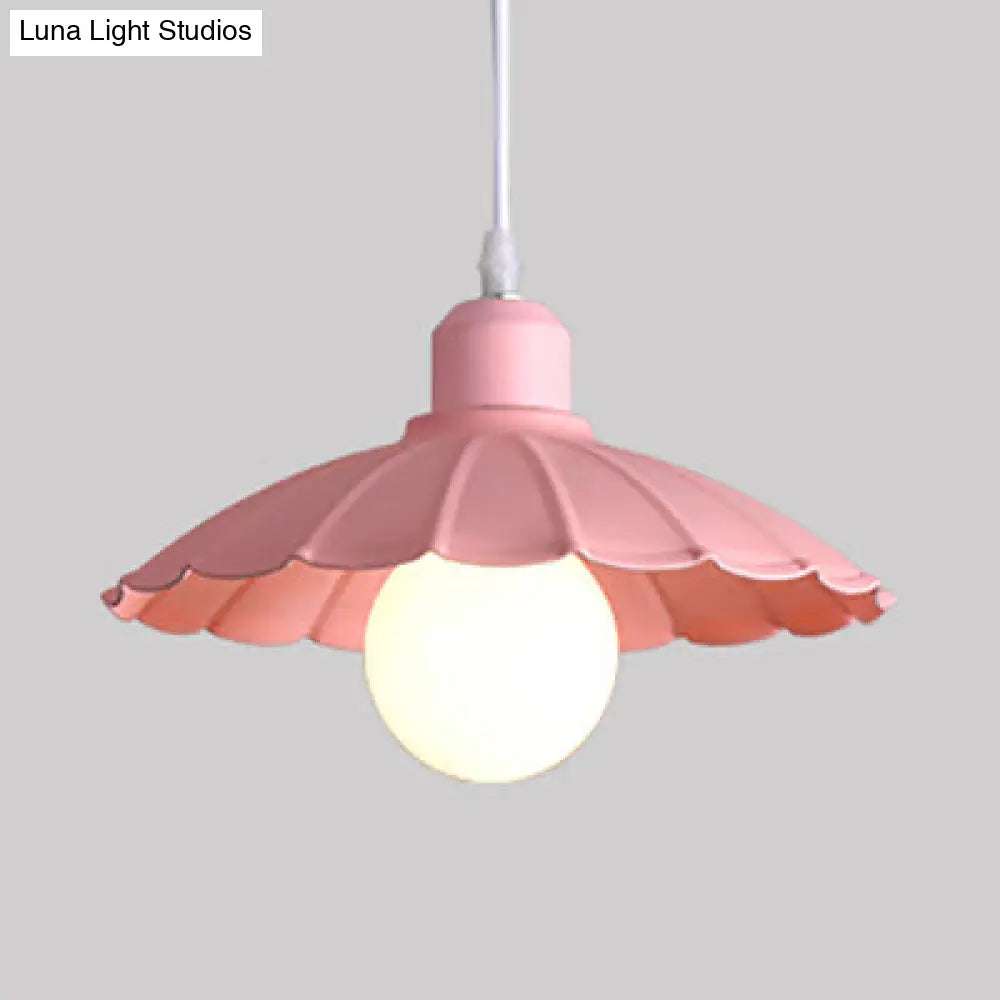 Macaron Style Scalloped Edge Metallic Hanging Lamp - Pink/Yellow For Living Room Pink