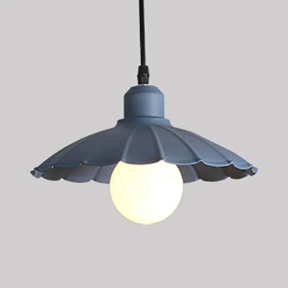 Macaron Style Head Pendant Lamp With Scalloped Edge Metallic Shade In Pink/Yellow - Perfect For