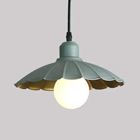 Macaron Style Head Pendant Lamp With Scalloped Edge Metallic Shade In Pink/Yellow - Perfect For