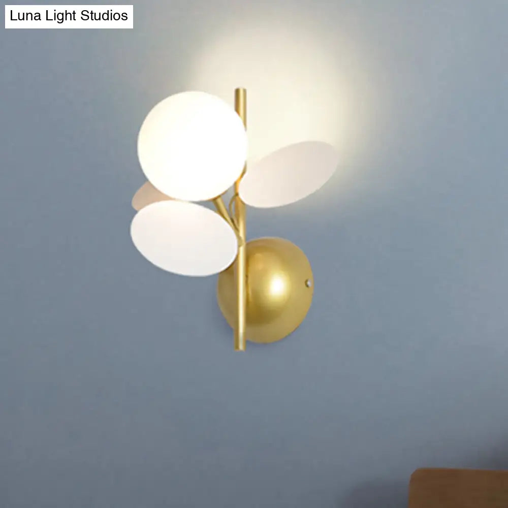 Macaron Style Iron Sconce - Leaf Bedside Wall Lighting In White With Multicolored Glass Shade