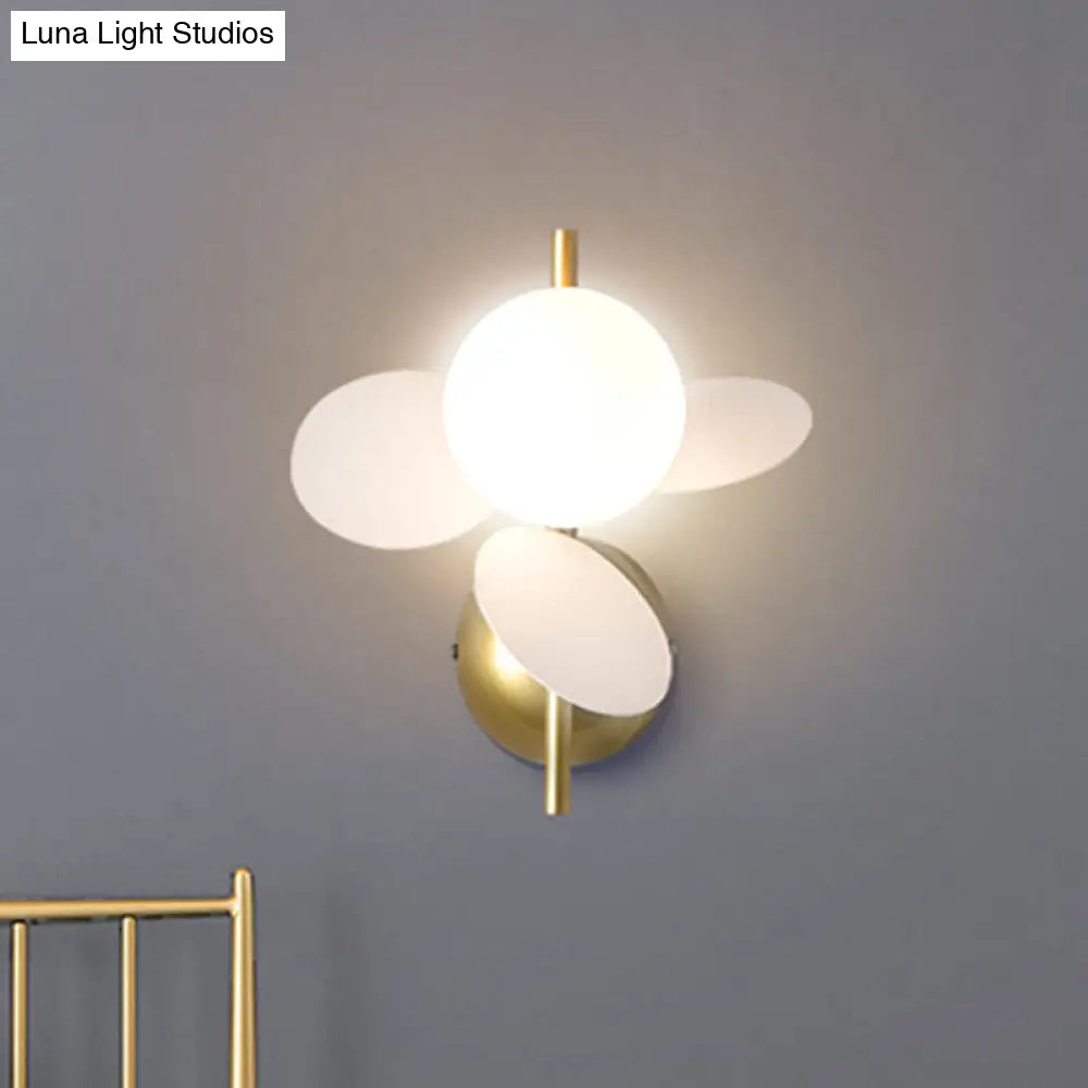 Macaron Style Iron Sconce - Leaf Bedside Wall Lighting In White With Multicolored Glass Shade