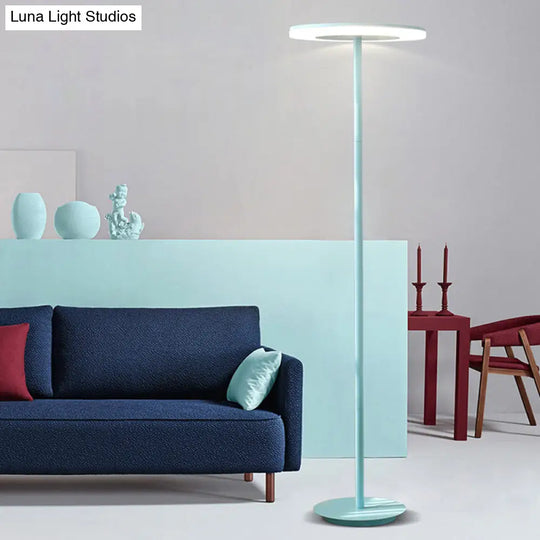 Macaron-Style Led Floor Lamp - Acrylic Disc Stand With Slender Pink/Yellow Stem: Warm/White Light