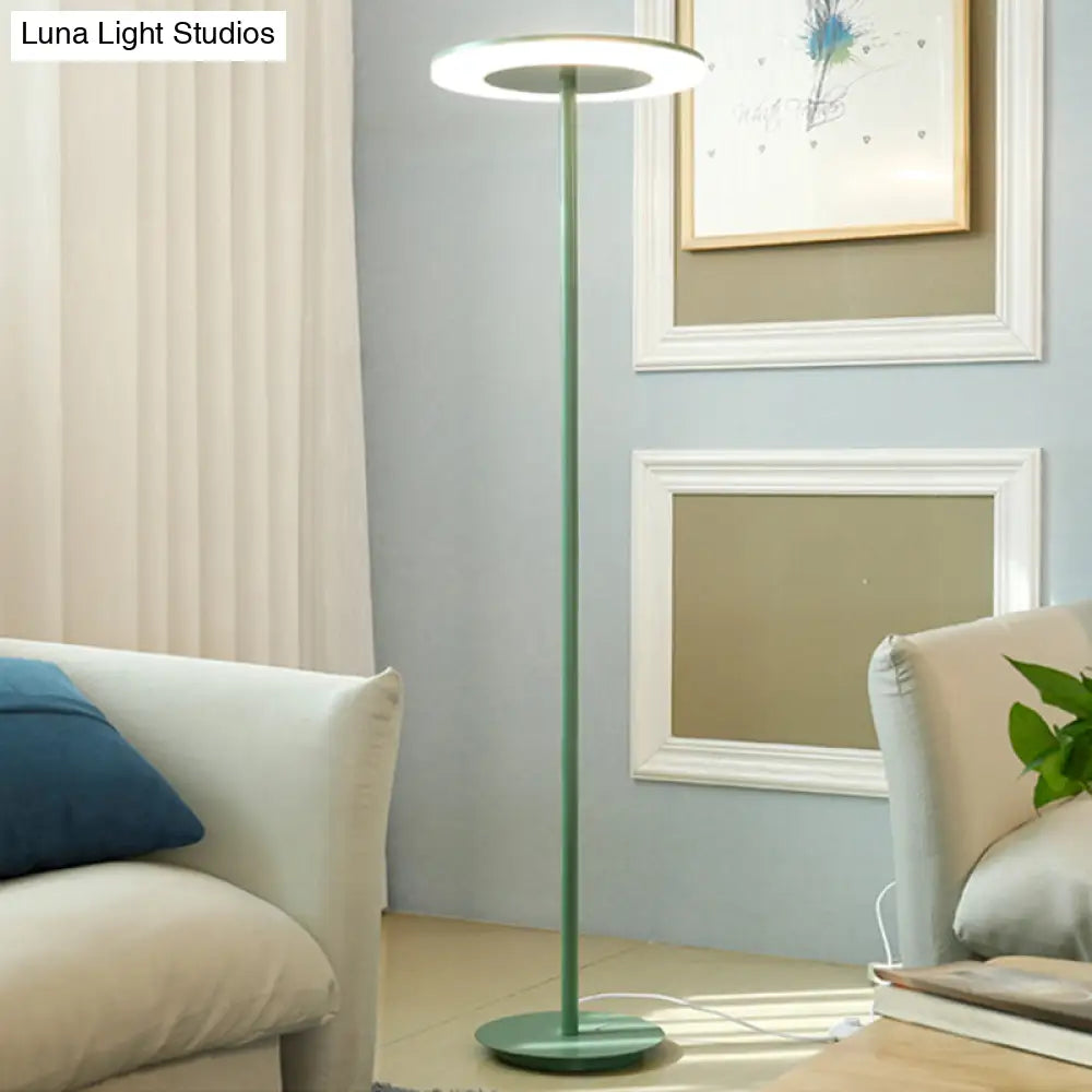 Macaron-Style Led Floor Lamp - Acrylic Disc Stand With Slender Pink/Yellow Stem: Warm/White Light