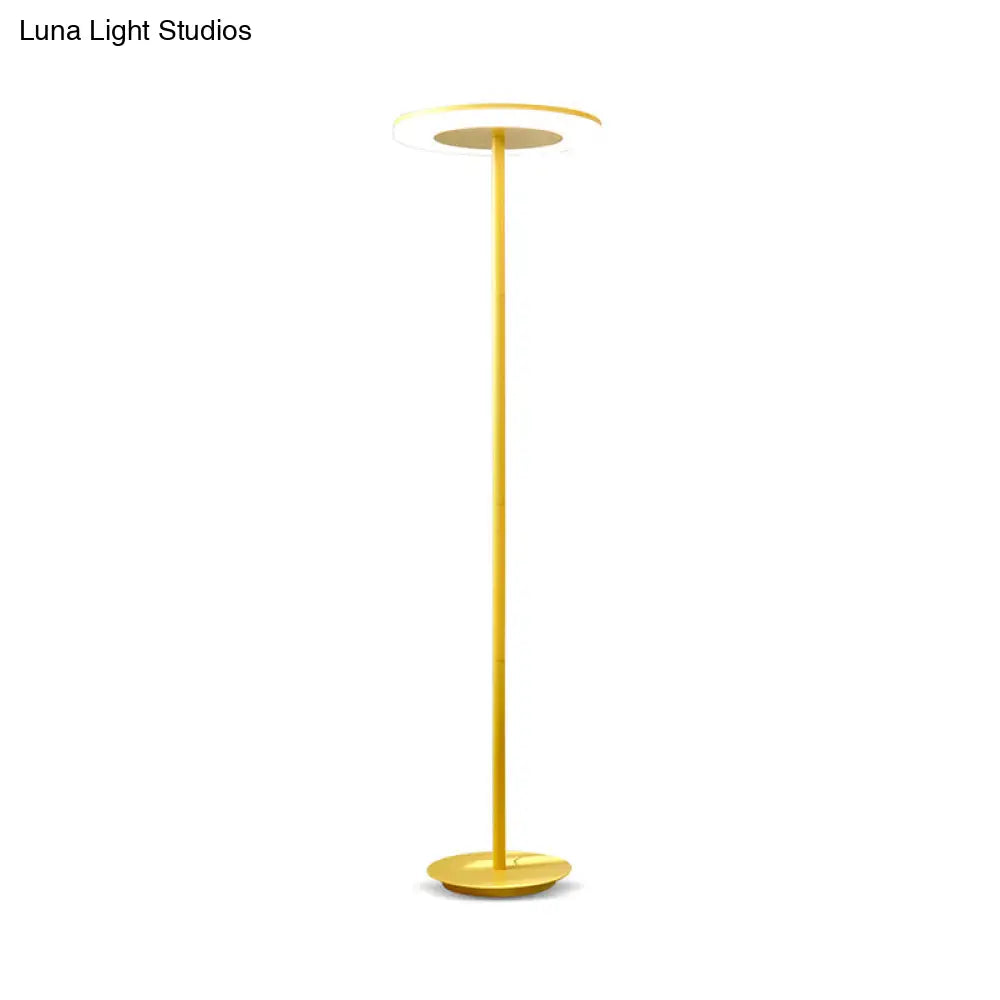 Macaron-Style Led Floor Lamp - Acrylic Disc Stand With Slender Pink/Yellow Stem: Warm/White Light