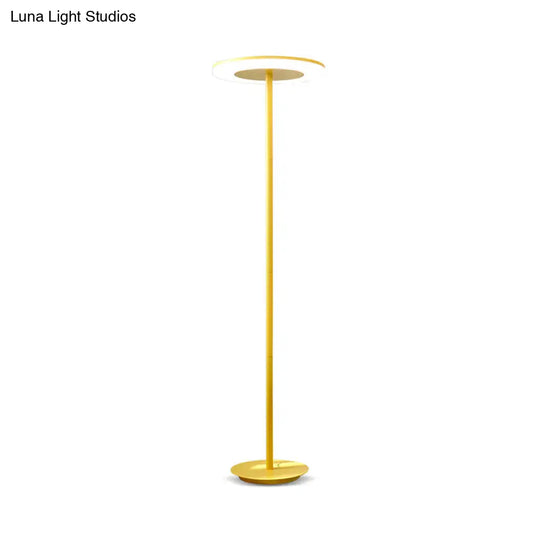 Macaron-Style Led Floor Lamp - Acrylic Disc Stand With Slender Pink/Yellow Stem: Warm/White Light